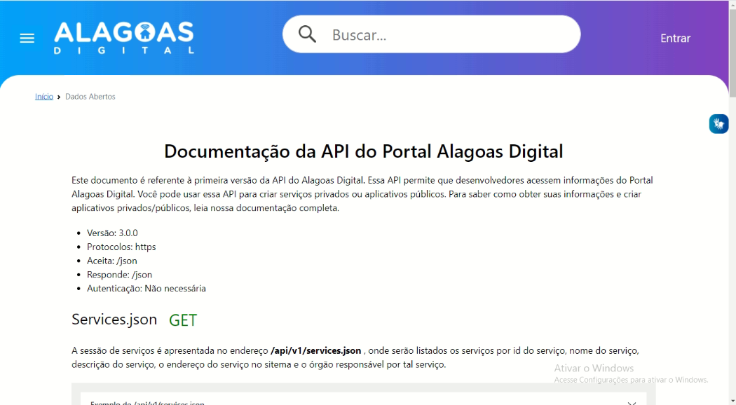Figura 1: API do Alagoas Digital (https://alagoasdigital.al.gov.br/api)